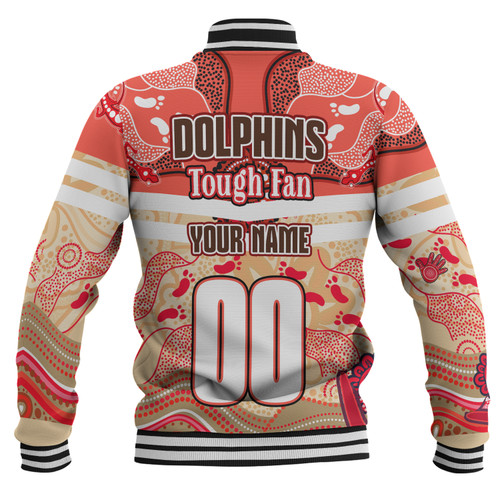 Redcliffe Dolphins Custom Baseball Jacket - Redcliffe Dolphins For Life With Aboriginal Style Baseball Jacket Redcliffe Dolphins Custom Baseball Jacket - Redcliffe Dolphins For Life With Aboriginal Style Baseball Jacket