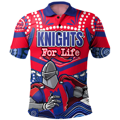 Newcastle Knights Custom Polo Shirt - Knights For Life With Aboriginal Style Polo Shirt