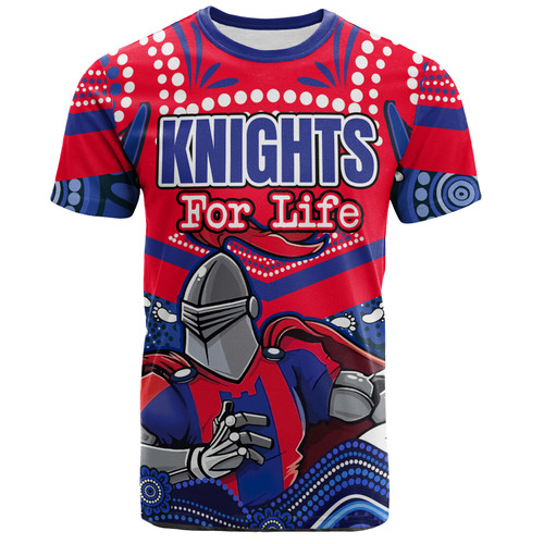 Newcastle Knights Custom T-Shirt - Knights For Life With Aboriginal Style T-Shirt