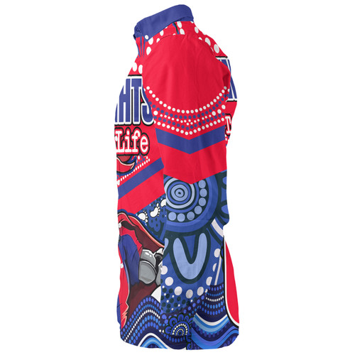 Newcastle Knights Custom Long Sleeve Shirt - Knights For Life With Aboriginal Style Long Sleeve Shirt Newcastle Knights Custom Long Sleeve Shirt - Knights For Life With Aboriginal Style Long Sleeve Shirt