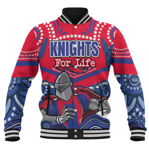Newcastle Knights Custom Baseball Jacket - Knights For Life With Aboriginal Style Baseball Jacket
