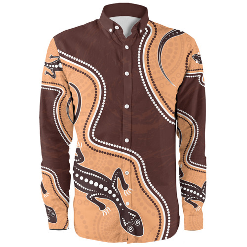 Australia Aboriginal Inspired Long Sleeve Shirt - Aboriginal Lizard Art Long Sleeve Shirt