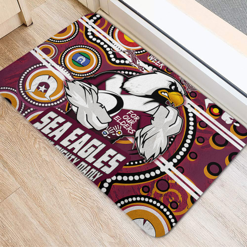Manly Warringah Sea Eagles Custom Door Mat - Naidoc Week For Our Elders Dot Art UP THE MIGHTY MANLY Door Mat
