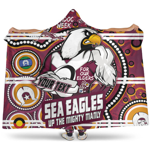 Manly Warringah Sea Eagles Custom Hooded Blanket - Naidoc Week For Our Elders Dot Art UP THE MIGHTY MANLY Hooded Blanket