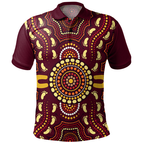 Australia Aboriginal Inspired Polo Shirt - Aboriginal Footprint Art Polo Shirt