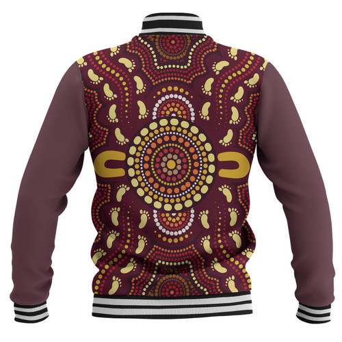 Australia Aboriginal Inspired Baseball Jacket - Aboriginal Footprint Art Baseball Jacket