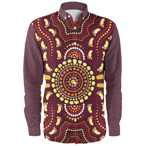 Australia Aboriginal Inspired Long Sleeve Shirt - Aboriginal Footprint Art Long Sleeve Shirt