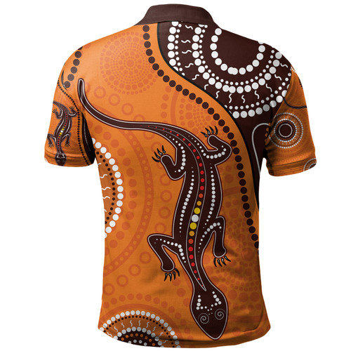 Australia Aboriginal Inspired Polo Shirt - Aboriginal Art With Lizard Polo Shirt Australia Aboriginal Inspired Polo Shirt - Aboriginal Art With Lizard Polo Shirt