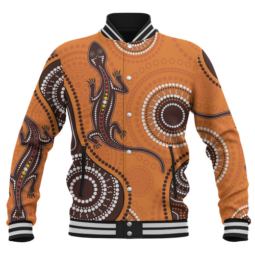 Australia Aboriginal Inspired Baseball Jacket - Aboriginal Art With Lizard Baseball Jacket