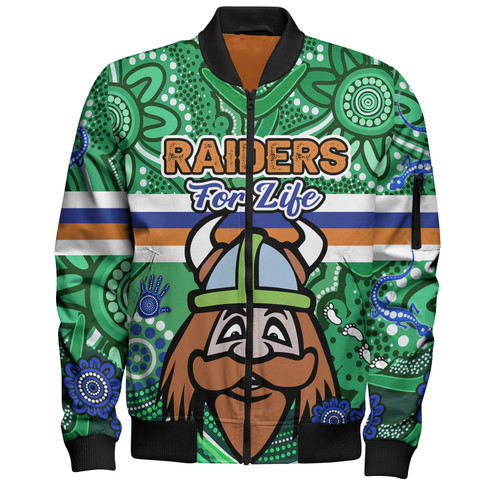 Canberra Raiders Custom Bomber Jacket - Canberra Raiders For Life With Aboriginal Style Bomber Jacket