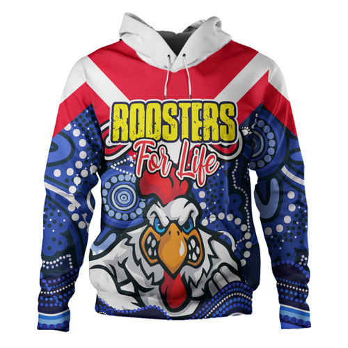 Sydney Roosters Custom Hoodie - Roosters For Life With Aboriginal Style Hoodie