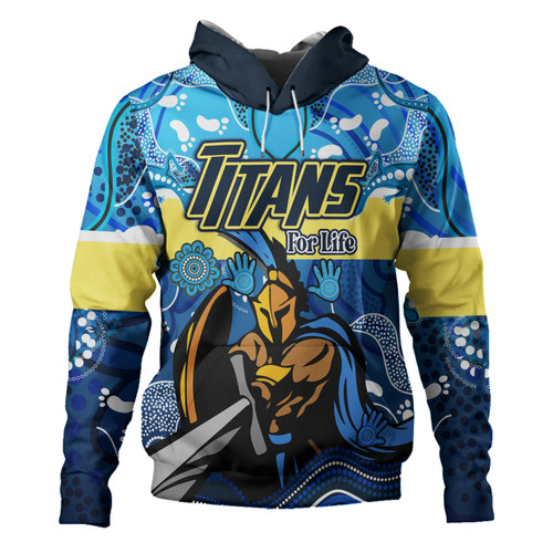 Gold Coast Titans Custom Hoodie - Gold Coast Titans For Life With Aboriginal Style Hoodie