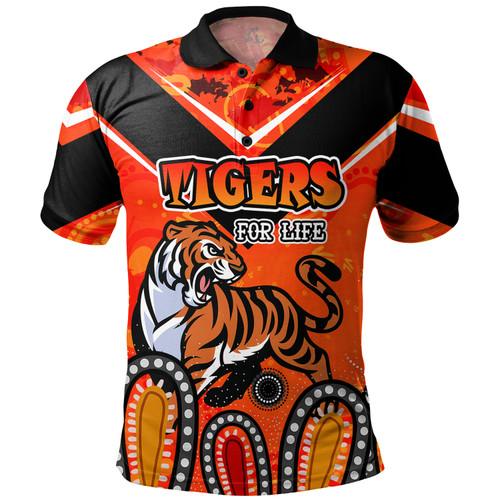Wests Tigers Custom Polo Shirt - Tigers For Life With Aboriginal Style Polo Shirt