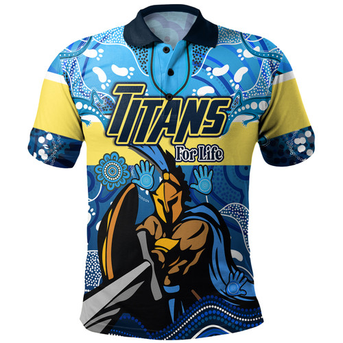 Gold Coast Titans Custom Polo Shirt - Gold Coast Titans For Life With Aboriginal Style Polo Shirt