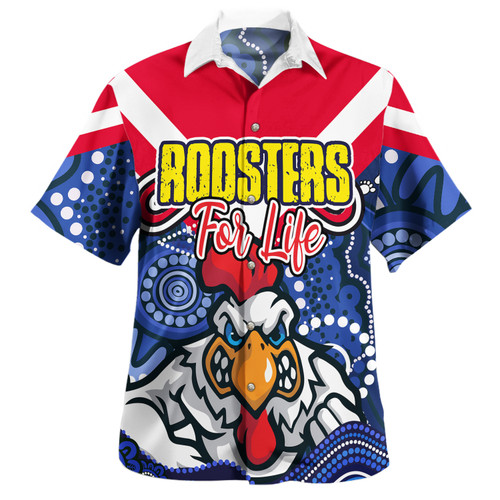 Sydney Roosters Custom Hawaiian Shirt - Sydney Roosters For Life With Aboriginal Style Hawaiian Shirt