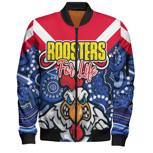 Sydney Roosters Custom Bomber Jacket - Sydney Roosters For Life With Aboriginal Style Bomber Jacket