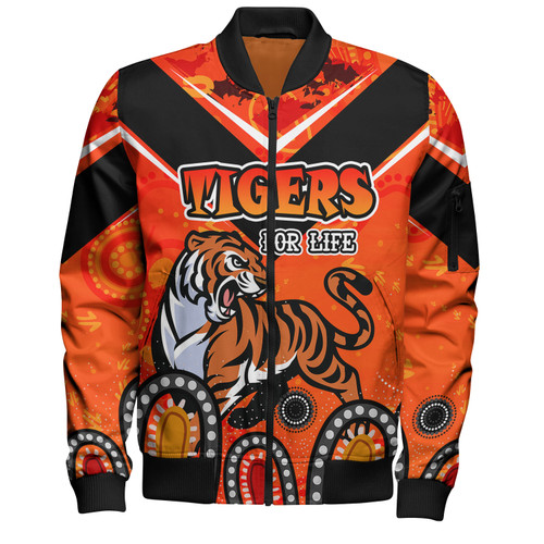 Wests Tigers Custom Bomber Jacket - Tigers For Life With Aboriginal Style Bomber Jacket