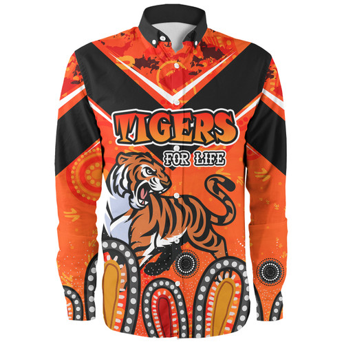 Wests Tigers Custom Long Sleeve Shirt - Tigers For Life With Aboriginal Style Long Sleeve Shirt
