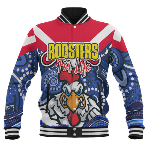 Sydney Roosters Custom Baseball Jacket - Sydney Roosters For Life With Aboriginal Style Baseball Jacket