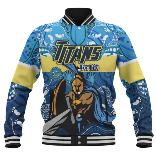 Gold Coast Titans Custom Baseball Jacket - Gold Coast Titans For Life With Aboriginal Style Baseball Jacket