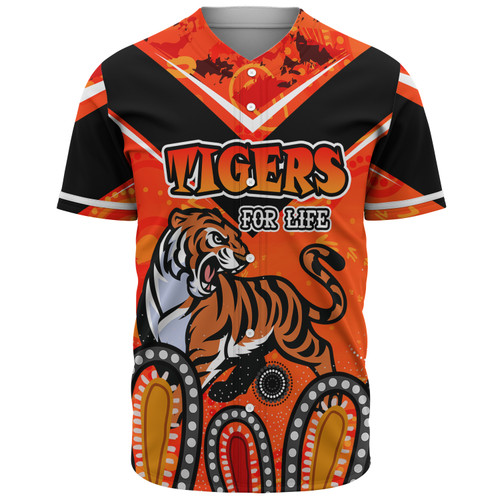 Wests Tigers Custom Baseball Shirt - Tigers For Life With Aboriginal Style Baseball Shirt