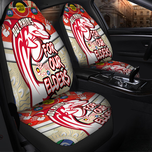 Redcliffe Dolphins Naidoc Week Custom Car Seat Covers - Dolphins Naidoc For Our Elders Dot Art Style With Turtle Car Seat Covers