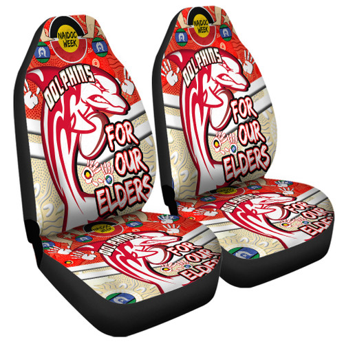 Redcliffe Dolphins Naidoc Week Custom Car Seat Covers - Dolphins Naidoc For Our Elders Dot Art Style With Turtle Car Seat Covers