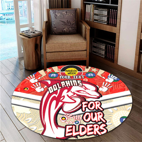 Redcliffe Dolphins Naidoc Week Custom Round Rug - Redcliffe Dolphins Naidoc Week For Our Elders Dot Art Style With Turtle Round Rug Redcliffe Dolphins Naidoc Week Custom Round Rug - Redcliffe Dolphins Naidoc Week For Our Elders Dot Art Style With Turtle Round Rug
