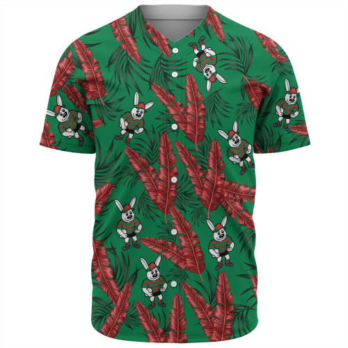 South Sydney Rabbitohs Baseball Shirt - Tropical Patterns Bunnies Baseball Shirt