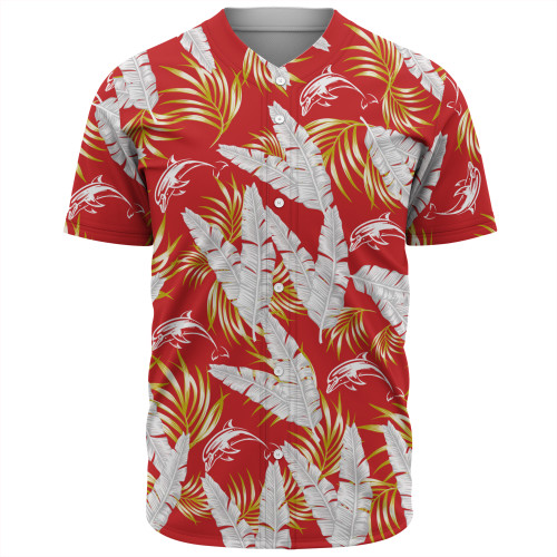 Redcliffe Dolphins Custom Baseball Shirt - Tropical Patterns Redcliffe Dolphins Baseball Shirt