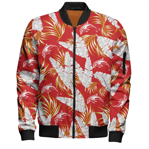 Redcliffe Dolphins Custom Bomber Jacket - Tropical Patterns Redcliffe Dolphins Bomber Jacket