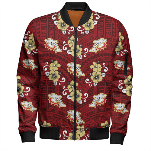 Redcliffe Dolphins Custom Bomber Jacket - Redcliffe Dolphins With Maori Patterns Bomber Jacket