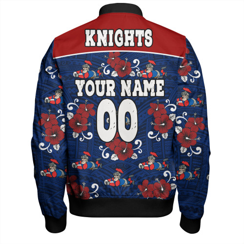 Newcastle Knights Custom Bomber Jacket - Knights With Maori Patterns Bomber Jacket Newcastle Knights Custom Bomber Jacket - Knights With Maori Patterns Bomber Jacket