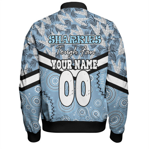 Cronulla-Sutherland Sharks Bomber Jacket - Tropical Patterns And Dot Painting Eat Sleep Rugby Repeat Cronulla-Sutherland Sharks Bomber Jacket - Tropical Patterns And Dot Painting Eat Sleep Rugby Repeat