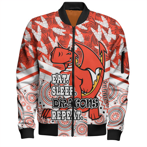 St. George Illawarra Dragons Bomber Jacket - Tropical Patterns And Dot Painting Eat Sleep Repeat
