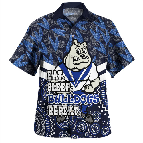 Canterbury-Bankstown Bulldogs Hawaiian Shirt - Tropical Patterns And Dot Painting Eat Sleep Rugby Repeat