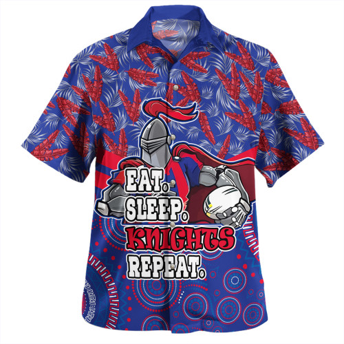 Newcastle Knights Sport Hawaiian Shirt - Tropical Patterns And Dot Painting Eat Sleep Rugby Repeat