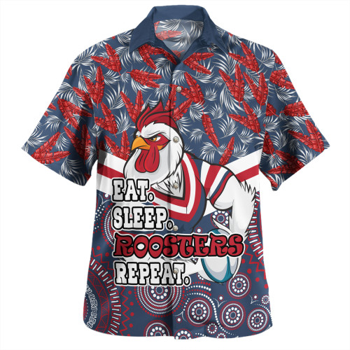 Sydney Roosters Hawaiian Shirt - Tropical Patterns And Dot Painting Eat Sleep Rugby Repeat