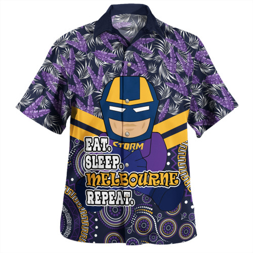 Melbourne Storm Hawaiian Shirt - Tropical Patterns And Dot Painting Eat Sleep Rugby Repeat