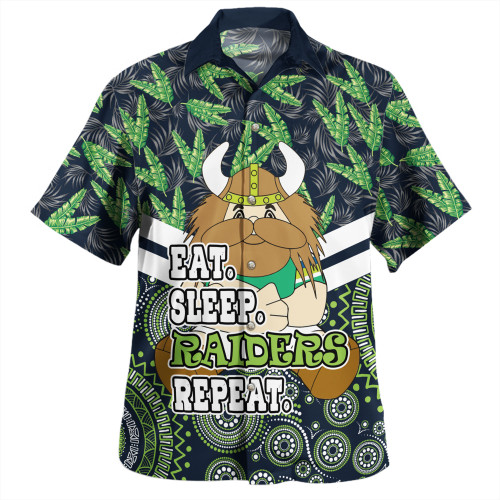 Canberra Raiders Hawaiian Shirt - Tropical Patterns And Dot Painting Eat Sleep Rugby Repeat