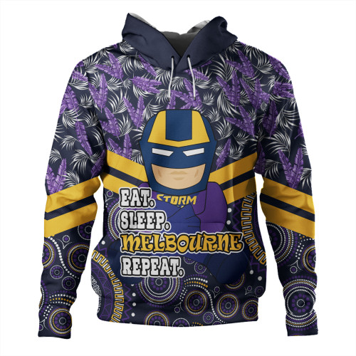 Melbourne Storm Hoodie - Tropical Patterns And Dot Painting Eat Sleep Rugby Repeat