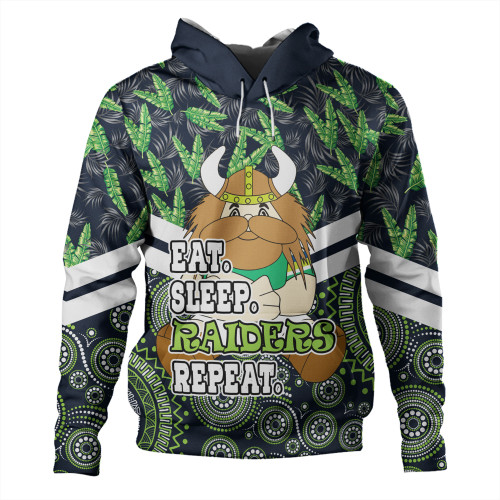 Canberra Raiders Hoodie - Tropical Patterns And Dot Painting Eat Sleep Rugby Repeat