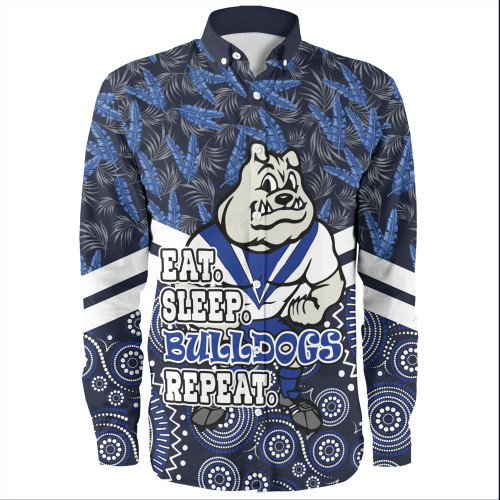 Canterbury-Bankstown Bulldogs Long Sleeve Shirt - Tropical Patterns And Dot Painting Eat Sleep Rugby Repeat