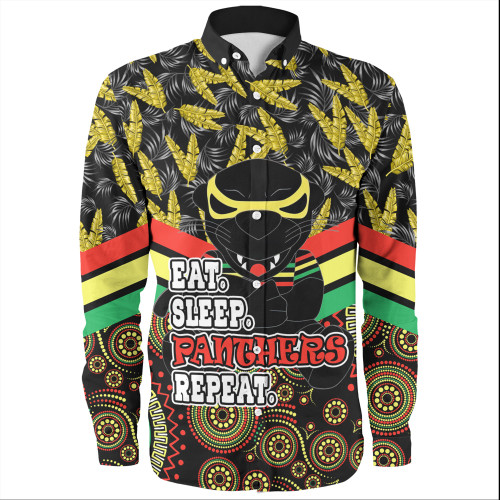 Penrith Panthers Long Sleeve Shirt - Tropical Patterns And Dot Painting Eat Sleep Rugby Repeat