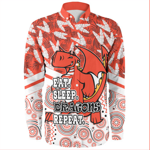 St. George Illawarra Dragons Long Sleeve Shirt - Tropical Patterns And Dot Painting Eat Sleep Repeat