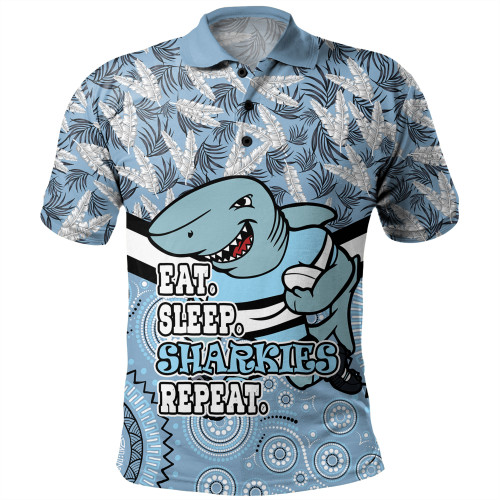 Cronulla-Sutherland Sharks Polo Shirt - Tropical Patterns And Dot Painting Eat Sleep Rugby Repeat