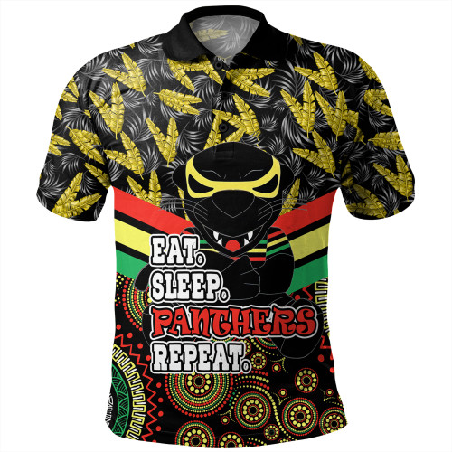 Penrith Panthers Polo Shirt - Tropical Patterns And Dot Painting Eat Sleep Rugby Repeat