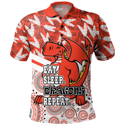 St. George Illawarra Dragons Polo Shirt - Tropical Patterns And Dot Painting Eat Sleep Repeat