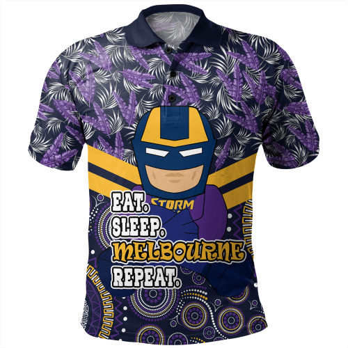 Melbourne Storm Polo Shirt - Tropical Patterns And Dot Painting Eat Sleep Rugby Repeat