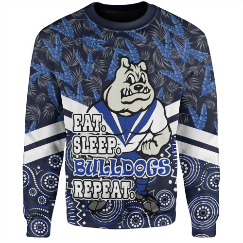Canterbury-Bankstown Bulldogs Sweatshirt - Tropical Patterns And Dot Painting Eat Sleep Rugby Repeat